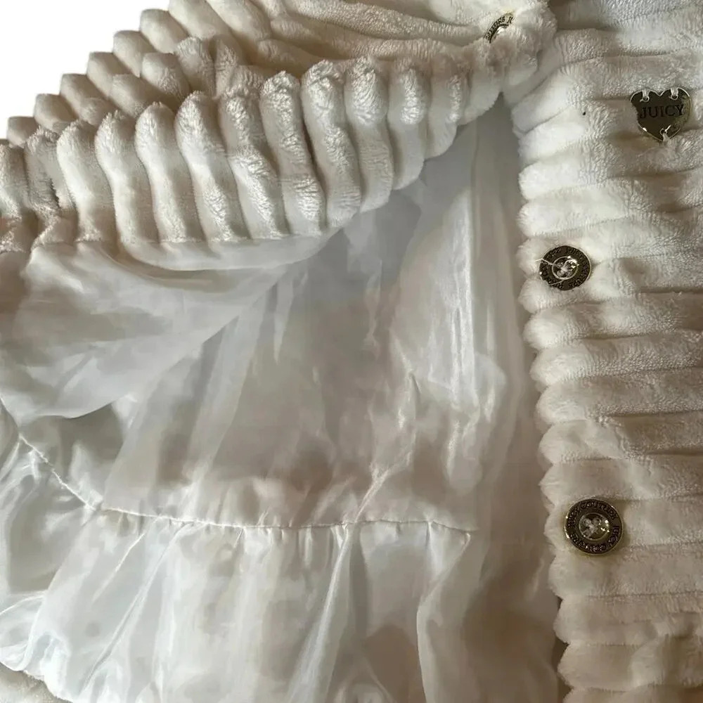 Juicy Couture Kids White Ribbed Faux Fur Peplum Coat Heart Logo 2T RN130323 - Picture 4 of 7